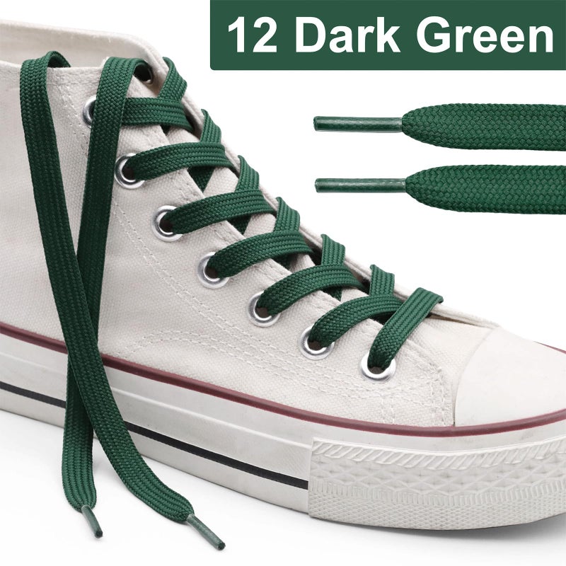 YFINE Flat Shoe Laces for Sneakers: 2 Pairs 47 Inch Dark Green 9 MM Wide Thick Athletic Shoelaces - Image 3